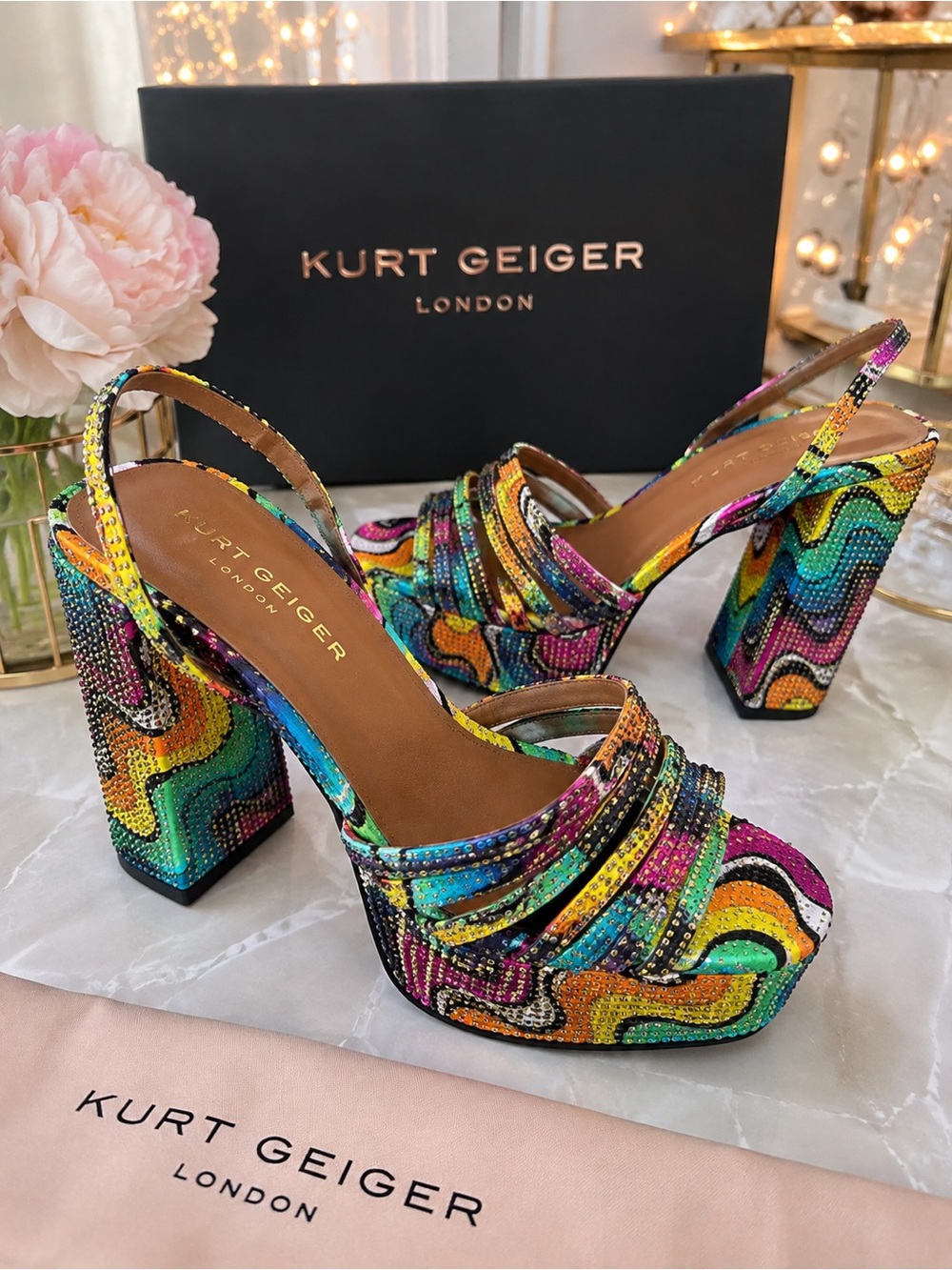 Kurt Geiger Brixton Multicolor Jeweled Platform Sandals – 🌈